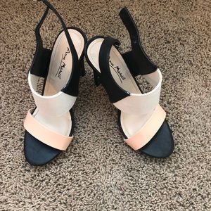 Black/white/tan high heels